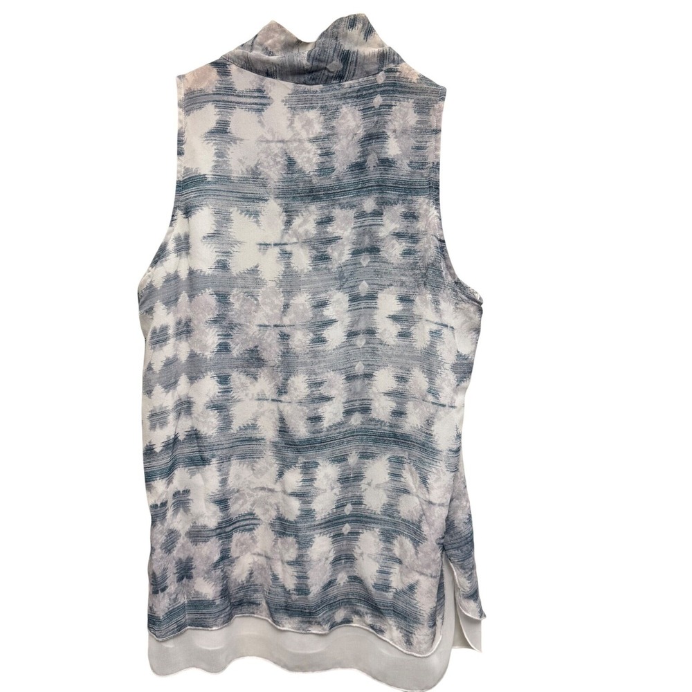 Ecru Womens Top Small 100% Silk Sleeveless Blouse v-neck Layered Hem Watercolor - Picture 4 of 6